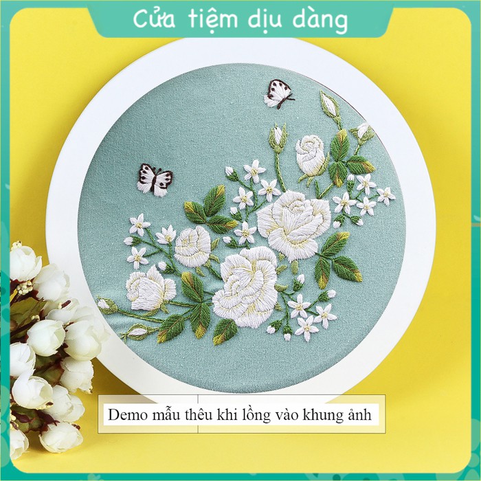 Set thêu embroidery (kèm khung ,vải in sẵn mẫu và chỉ thêu, kim) - cành hoa 1