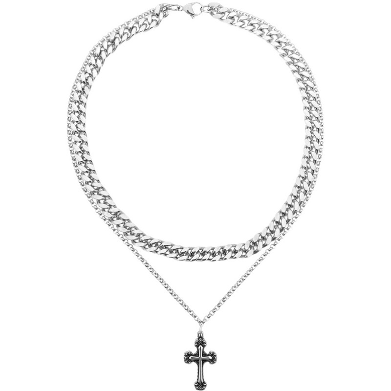 Vòng Cổ Hai Lớp Mặt Chữ Thập Phong Cách hip hop Âu Mỹ Mới Dành Cho Nam Nữ