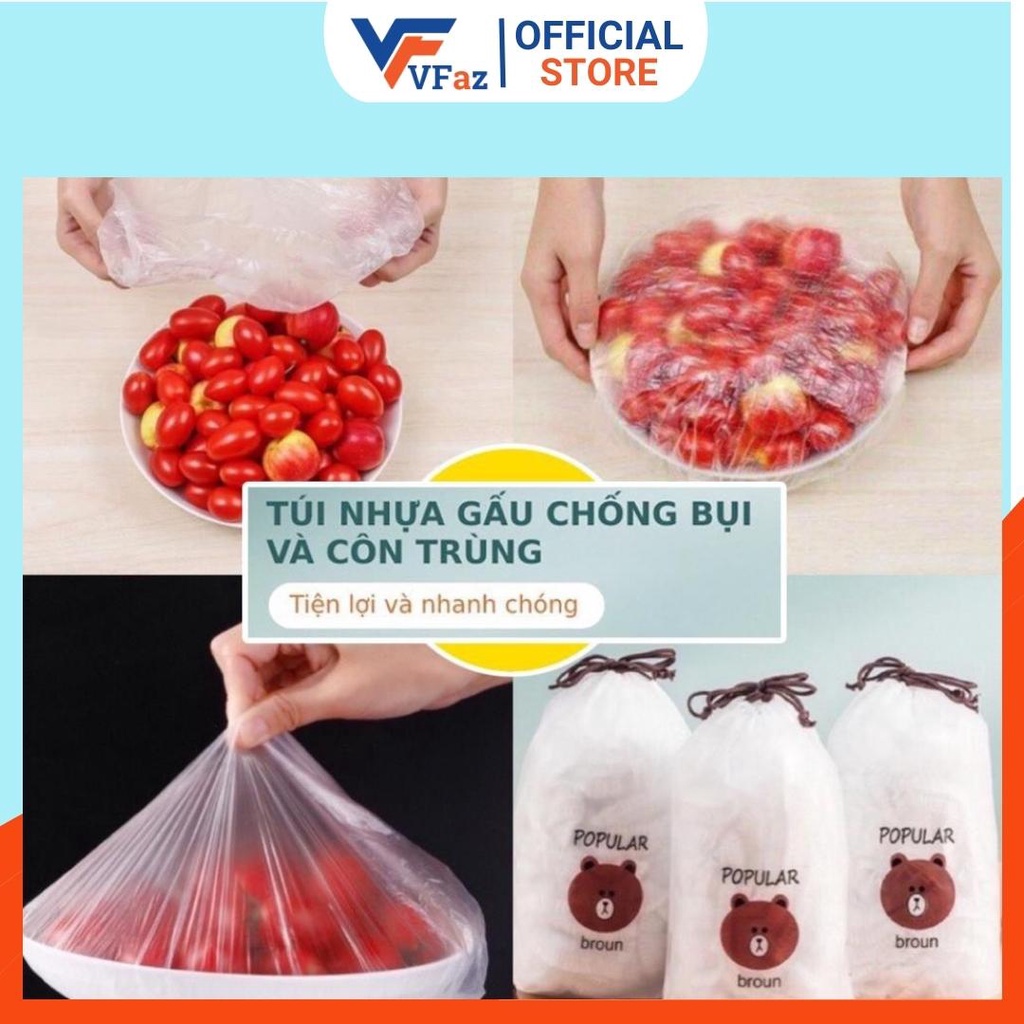 Màng bọc thực phẩm túi gấu VFaz có chun co giãn sét 100 cái an toàn thực phẩm bảo vệ sức khỏe và môi trường MB01