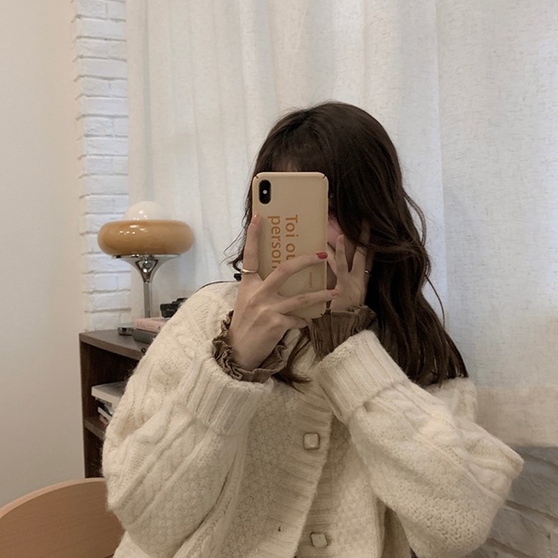 Hàng Sẵn_Áo khoác len dệt kim cardigan rộng rãi dày lười học sinh giản dị mềm mại