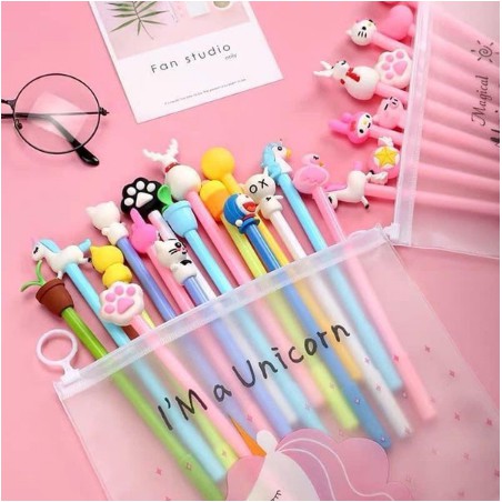 [XẢ KHO GIÁ SỐC] Combo 20 Bút Bi Nước Hình Thú Siêu Cute Túi Zip Unicorn