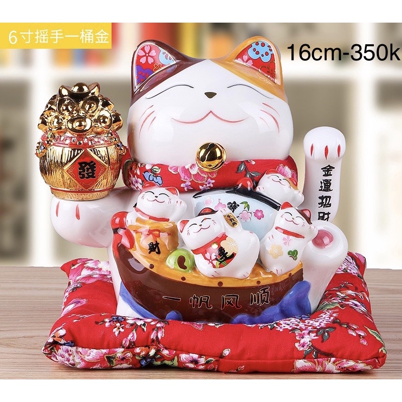 Mèo thần tài, mèo may mắn vẫy tay maneki neko thiên kim vạn lượng tài lộc gốm sứ phong thuỷ Bát tràng cao cấp