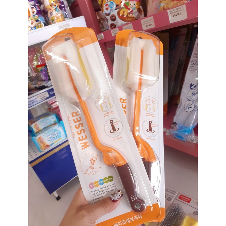 Cây Cọ Rửa Bình Sữa WESSER Đầu Mút (tay xoay 360 độ)