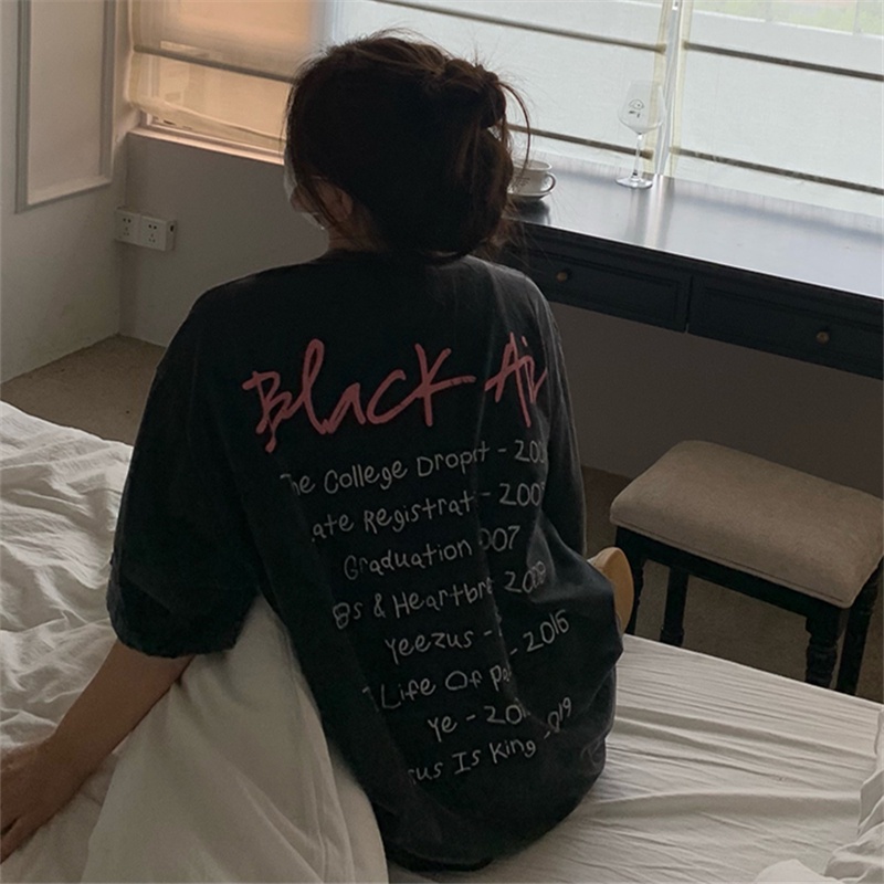 Áo phông nữ retro BLACK AIR đen rộng áo thun unisex bigsize vintage 100%Cotton