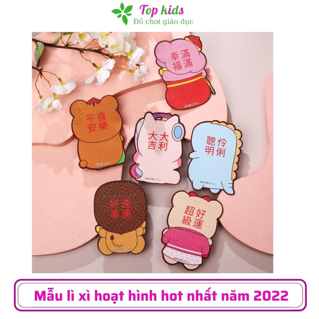 Lì xì chibi tết 2022 hàng cao cấp bóng đẹp, phong bao lixi hoạt hình chipi nhiều mẫu cho bé, li xi độc lạ hot TOPKIDS