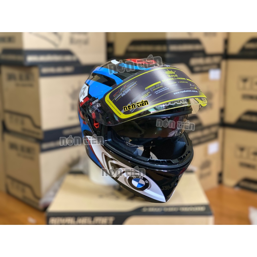 Mũ Full Face 2 Kính Royal M266 bản tem BMW SHARK XANH DƯƠNG cực đẹp, MUA 1 mũ  TẶNG 1 quà , Bảo hành 12 tháng