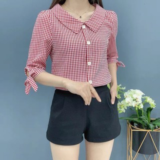 Áo Sơ Mi Nữ Công Sở 2 màu Đỏ - Đen Chất Vải Thô Cotton mềm