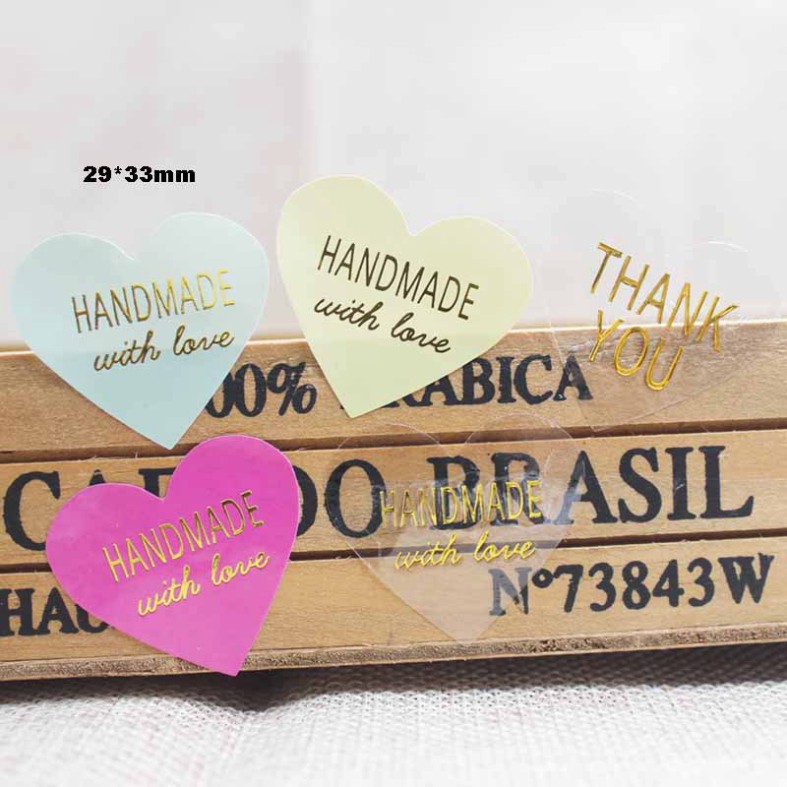 Bộ 16 Sticker hình trái tim dán hộp bánh handmade, quà tặng DYI dễ thương, tem dán quà tặng, túi giấy, thiệp Q680