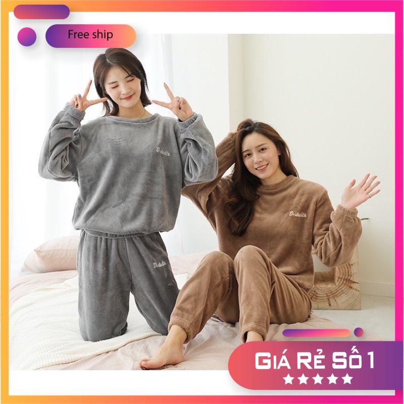 Freeship - Bộ đồ ngủ dài tay nhung ấm áp họa tiết thêu, thời trang thu đông (sẵn hàng) | BigBuy360 - bigbuy360.vn