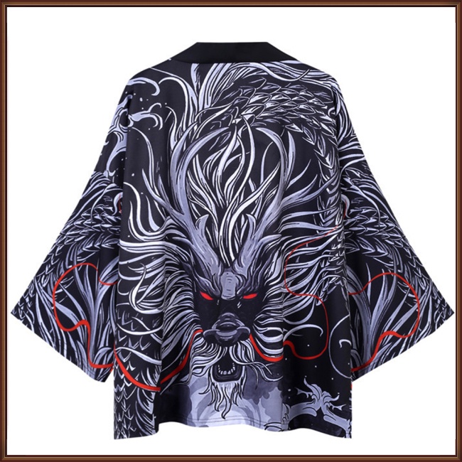 Áo Khoác Kimono Tay 3/4 Dáng Rộng In Hình Rồng Phong Cách Trung Hoa Cho Nam Và Nữ