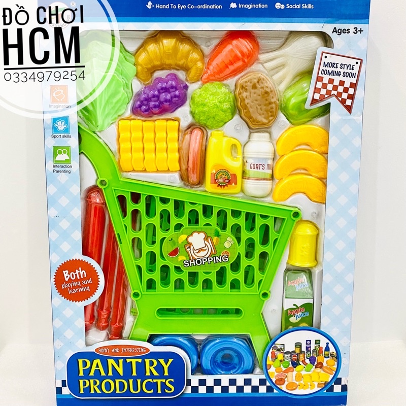 [QUÀ TẶNG ĐẸP] Đồ chơi hộp xe đẩy siêu thị tự lắp ráp gồm nhiều trái cây hoa quả dành cho bé thích nấu ăn nhà bếp 0264H
