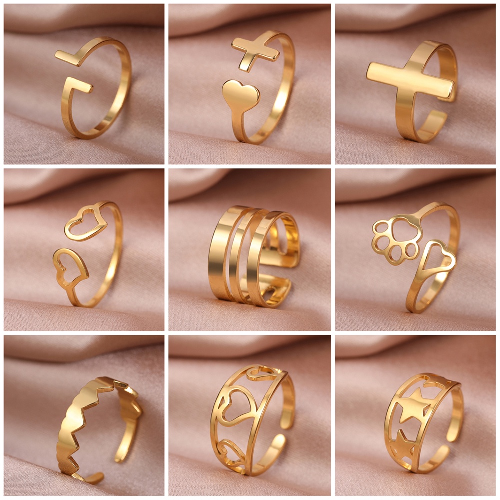 Nhẫn Dạng Mở Bằng Thép Không Gỉ Hình Học/ Ngôi Sao/ Mặt Cười Thời Trang Thanh Lịch Cho Nữ