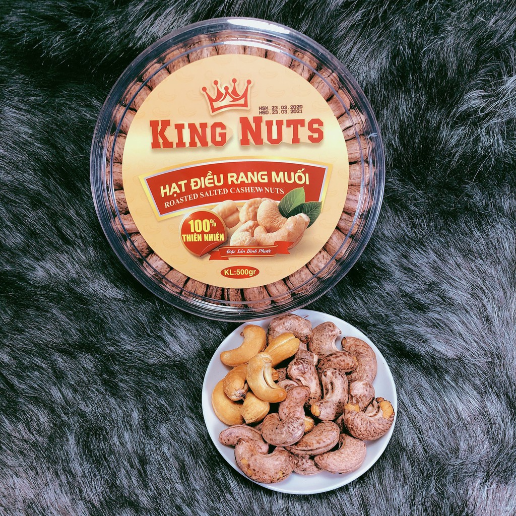 Hạt Điều Rang Muối 1 Hộp 500gram Loại A+ Hàng Việt Nam KingNuts Hộp Tròn-Ăn Vặt Lel