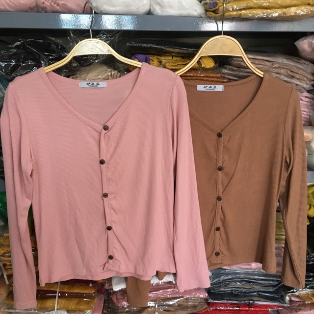 (sỉ 49k-7 màu)Áo len tăm cổ tim khuy cài dài tay
