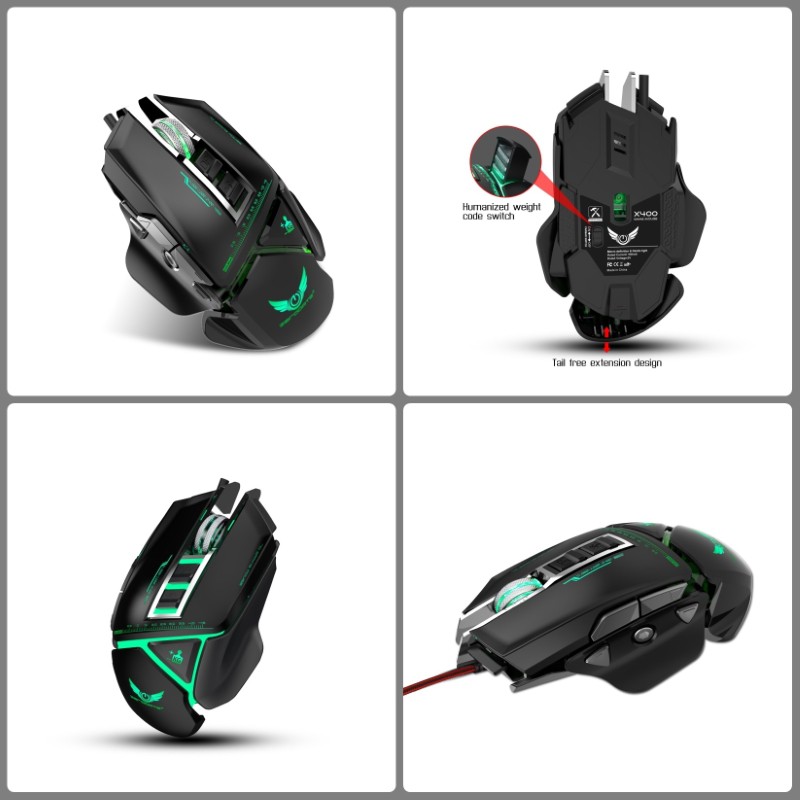 Chuột cơ gaming led RGB 3200DPI - X400GY Black mechanical Gaming mouse 11 Key