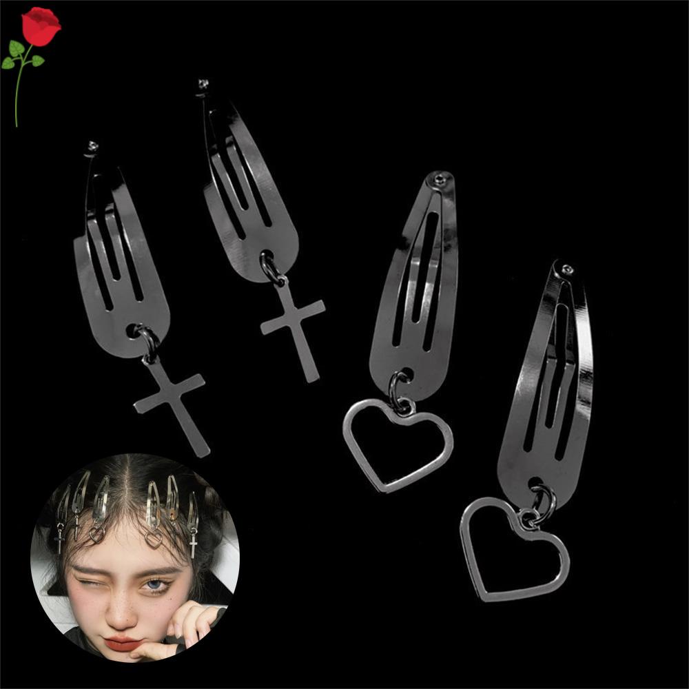 (Hàng Mới Về) 1 Cặp Kẹp Tóc Kim Loại Hình Trái Tim / Chữ Thập Phong Cách Harajuku Thời Trang