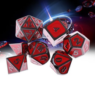 💗Sunei💗7Pcs Set Red Antique Metal Polyhedral Dice DND RPG MTG Role Playing Game