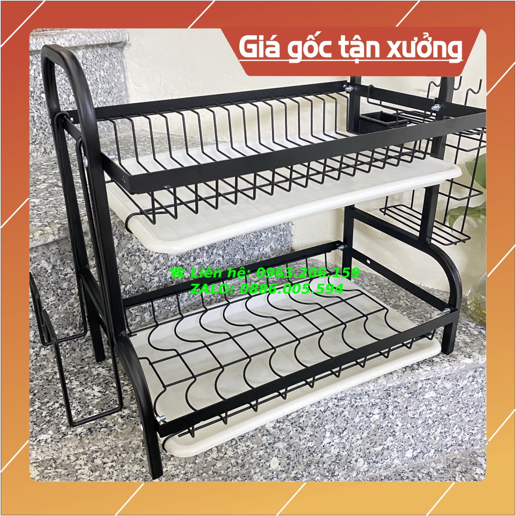 [HOT] Kệ Bát Đĩa 2 Tầng Bằng Thép Sơn Tĩnh Điện Màu Đen