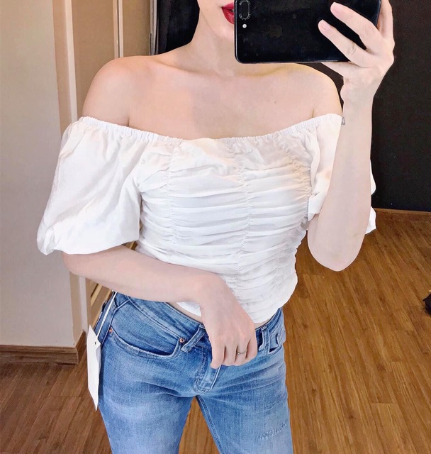 Áo chun nhún dáng croptop