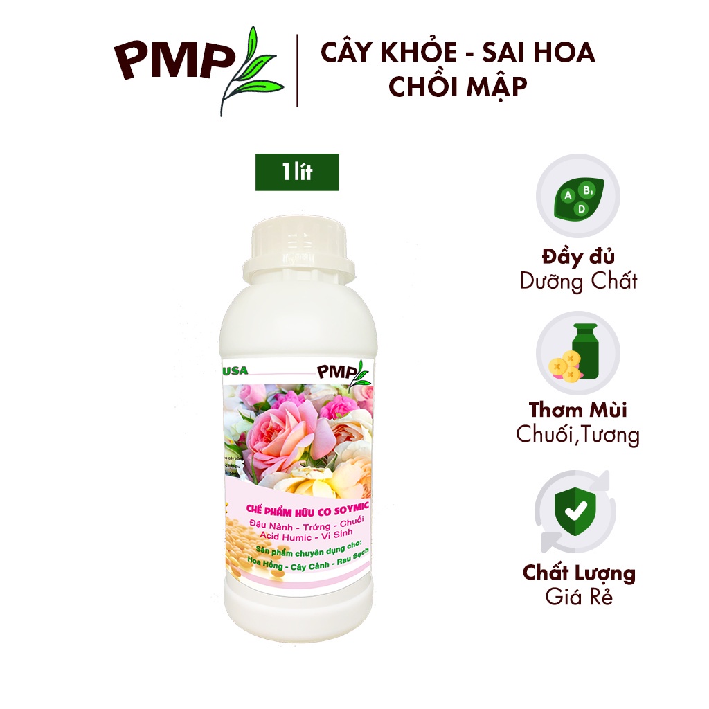 Phân SOYMIC PMP Siêu Phân Bón Ủ Vi Sinh Từ Đậu Nành, Trứng, Chuối, Humic, Vi Lượng Cho Hoa Hồng, Rau Sạch 500ml- 1000ml