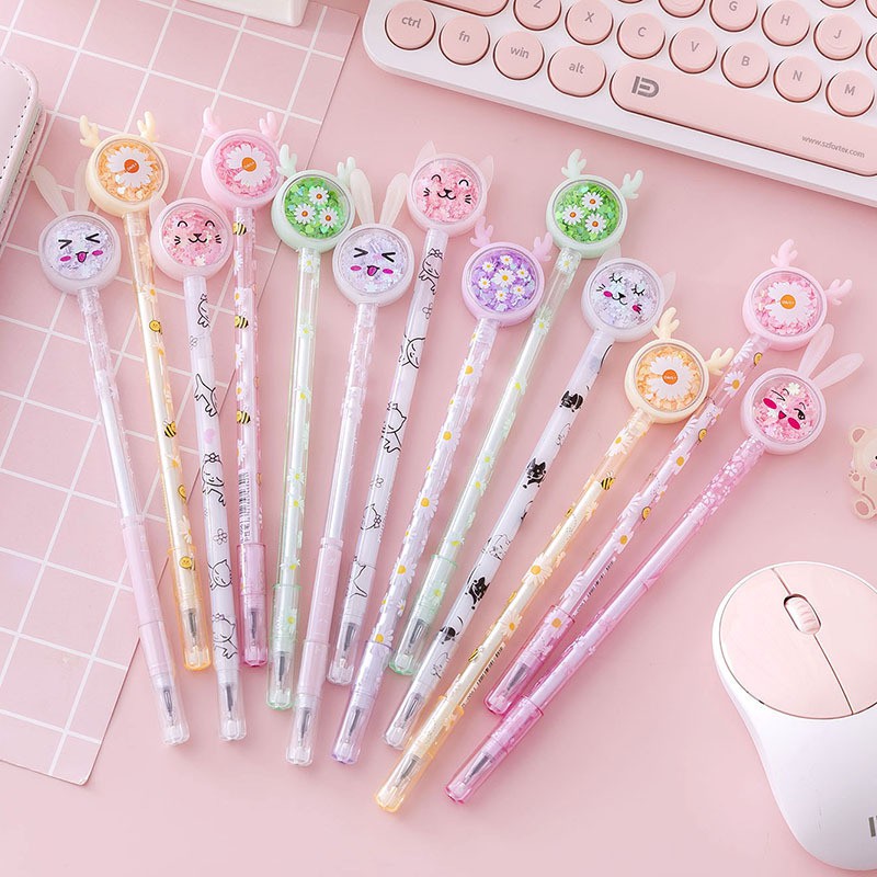 Combo 5 Bút Nhũ Chảy Sequin Nhiều Hình Dễ Thương, Bút Mực Đen Viết Trơn Đều