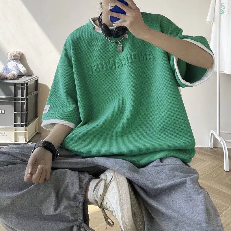 Áo phông nữ  áo đôi áo nam Hàn Quốc Màu sắc rắn simple áo thun nam cổ tròn áo bigsize mùa hè áo thun unisex