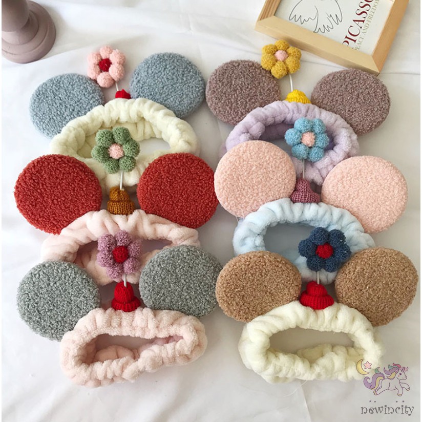 Băng Đô Cài Tóc Đính Hoa Và Tai Cừu Kiểu Hàn Quốc Xinh Xắn Cho Nữ