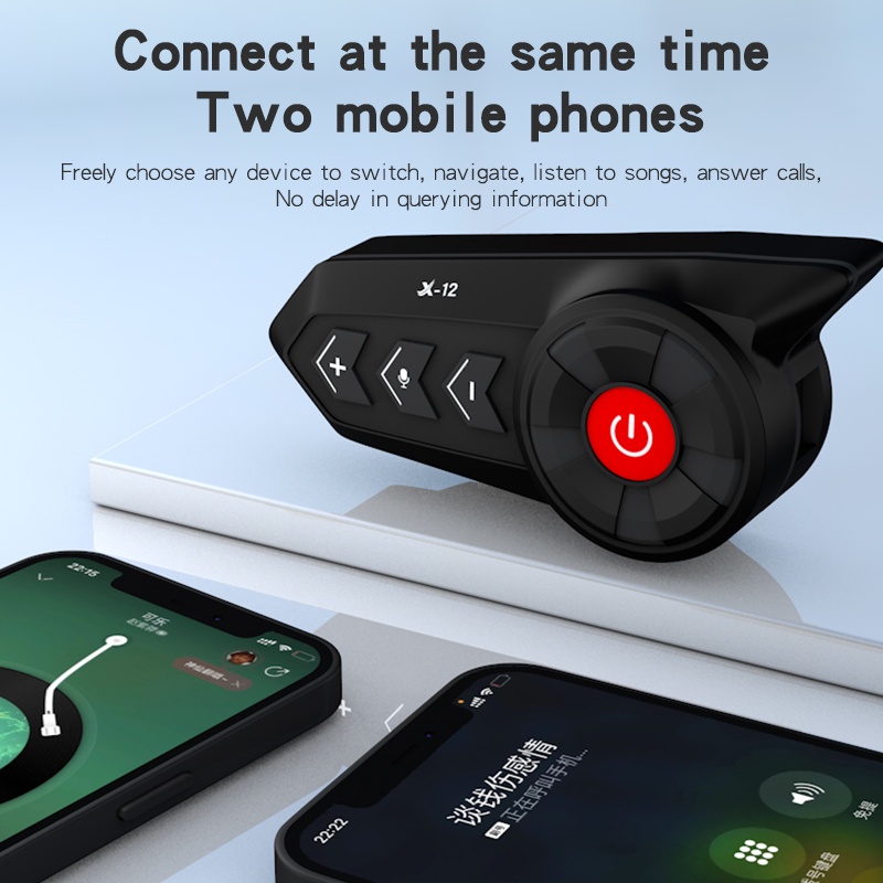 Tai Nghe Chụp Tai X-12 Bluetooth 5.0 1200mAh Không Dây Thoáng Khí Chống Thấm Nước Gắn Mũ Bảo Hiểm