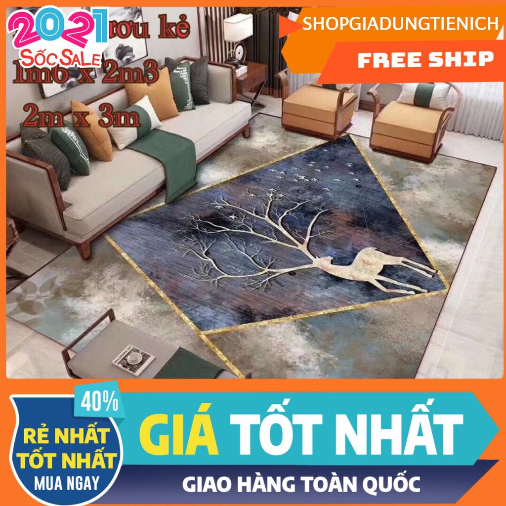 Thảm lì bali trang trí phòng khách 1m6x2m3 mẫu hươu kẻ