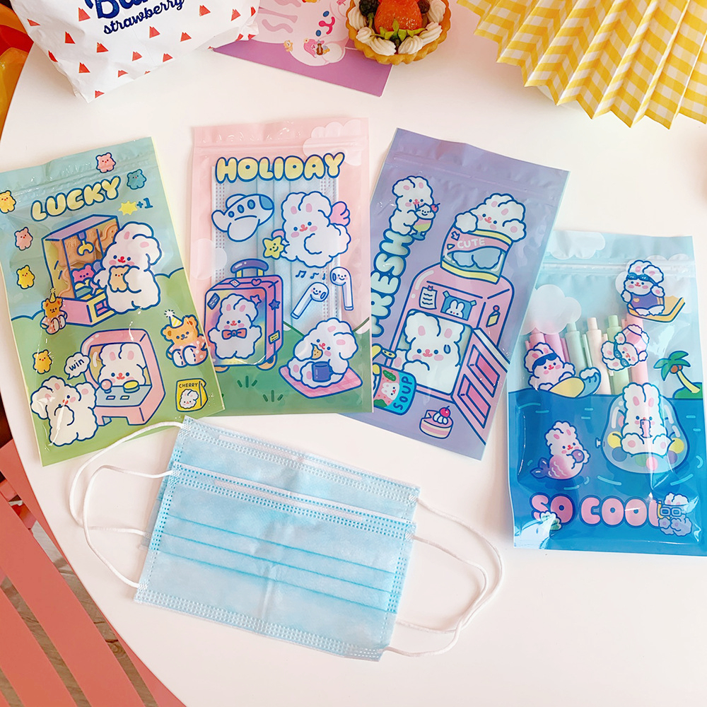 Túi kín đựng snack khẩu trang in thỏ dễ thương