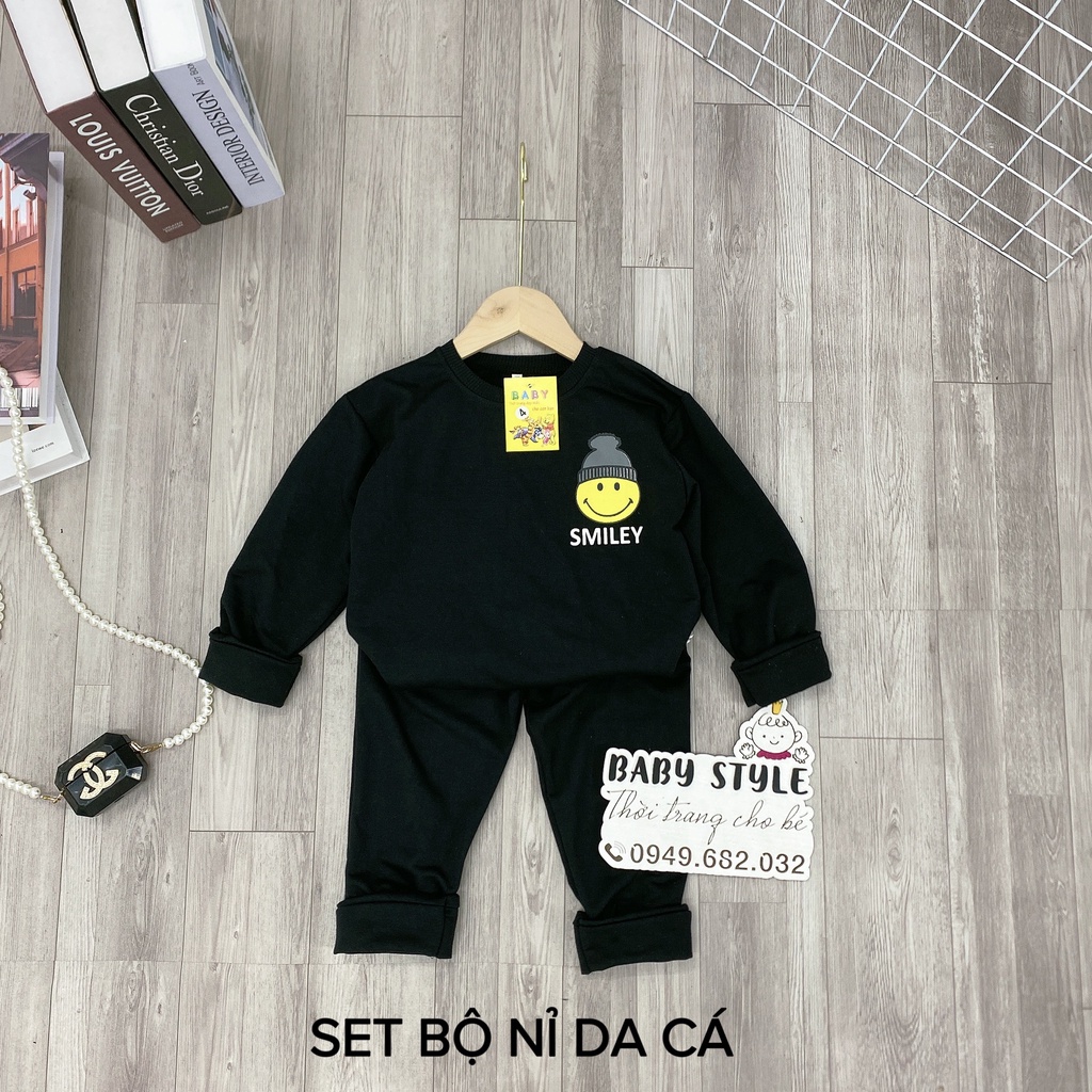 Bộ quần áo thu đông bé trai “SMILYI“ 14-45kg, đồ dài tay ấm áp cho bé trai 4-14 tuổi. Vải nỉ da cá. G38