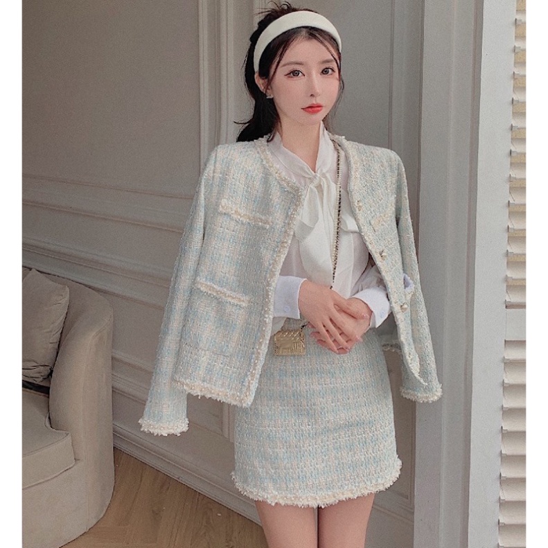 Set dạ tweed siêu xinh phong cách tiểu thư hàng Quảng Châu cao cấp _ Hàng ORDER có ẢNH THẬT