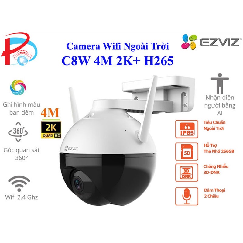 Camera Wifi EZVIZ Ngoài Trời C8W 4M 2K Quay Quét 360 độ, Đàm Thoại 2 Chiều, Có Màu Ban Đêm - hàng chính hãng