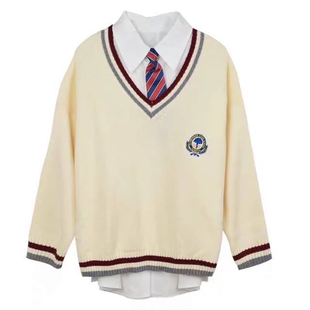 <Sẵn kem> Set sơ mi + áo len + cavat đồng phục học sinh Hàn Quốc | BigBuy360 - bigbuy360.vn