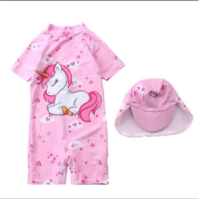 (có sẵn, kèm mũ) Set đồ bơi hình ngựa pony cho bé gái