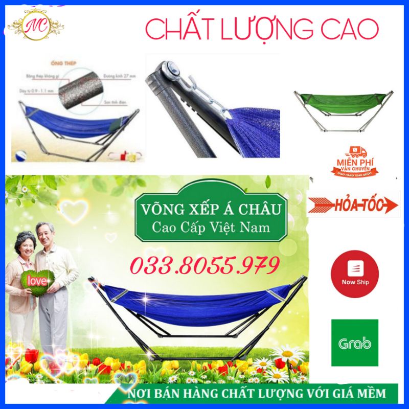 Võng xếp Người Lớn Á CHÂU Chính Hãng Sắt Sơn Tĩnh Điện (kèm lưới võng tốt)