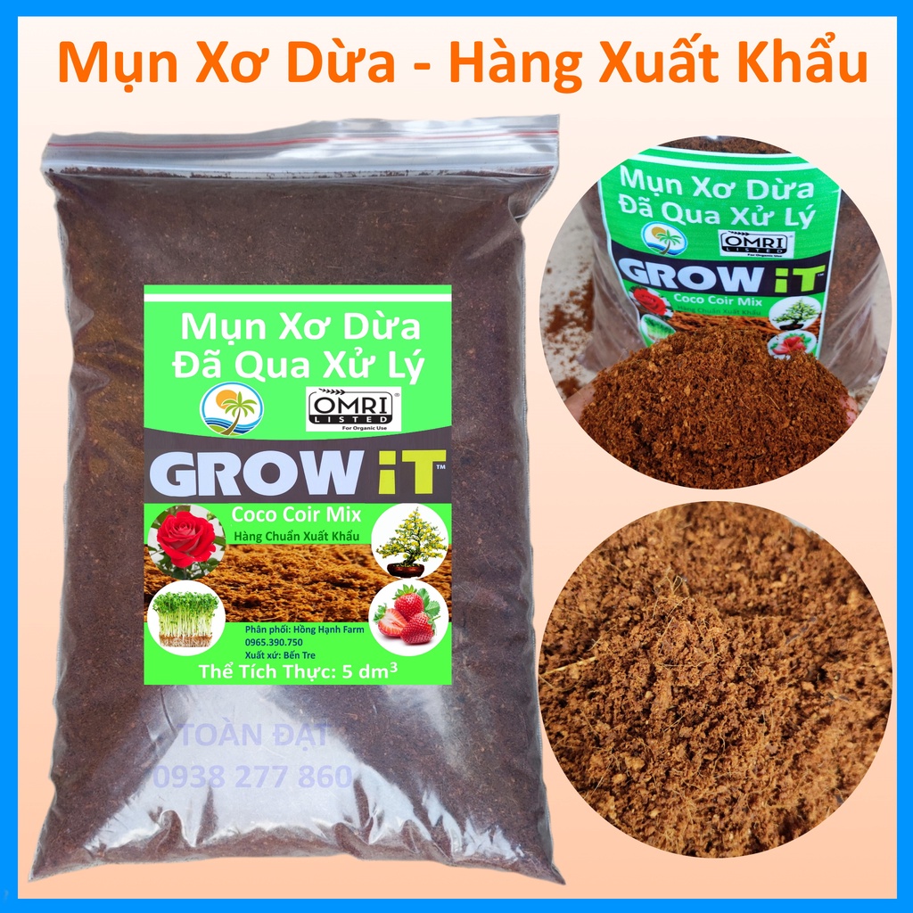 Mụn Xơ Dừa Đã Qua Xử Lý Coco Coir Mix, Mụn dừa GROW IT Giá Thể Trồng Cây, hàng chuẩn xuất khẩu