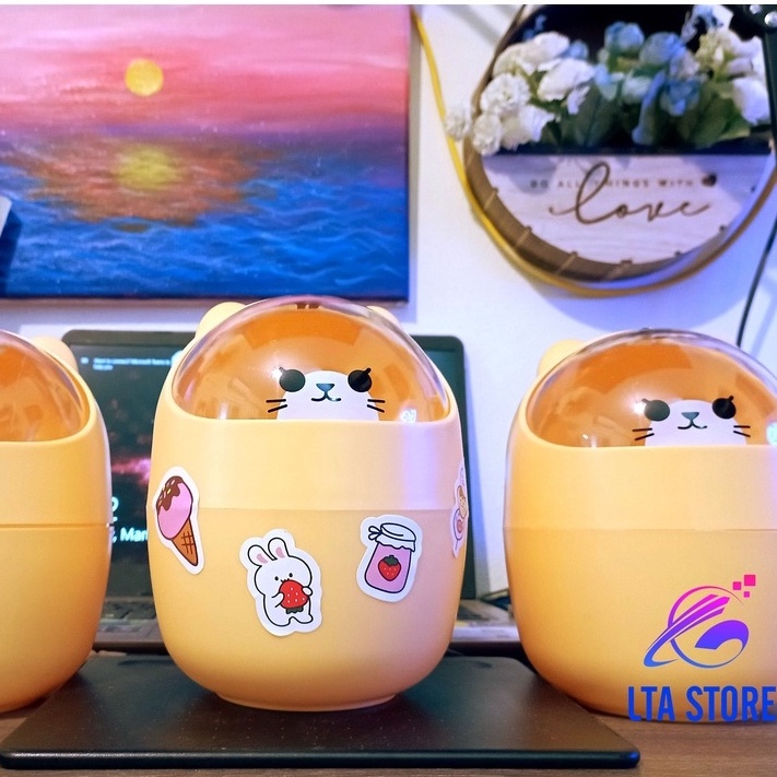 Thùng Rác Mini Để Bàn Trang Trí cực kì Cute Đáng yêu - Thùng Rác Lật Kèm Sticker