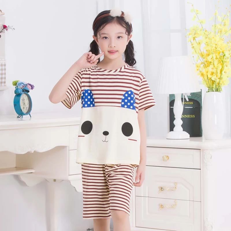 Set Đồ Ngủ Ngắn Tay In Họa Tiết Gấu Dễ Thương Dành Cho Các Bé