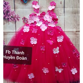 Váy tutu công chúa hồng sen tay đính hoa ctc
