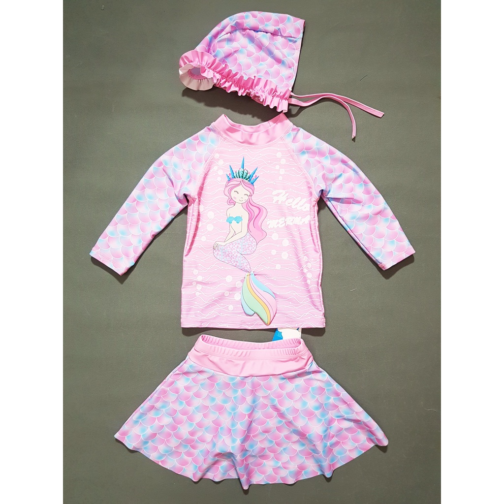 Bộ áo bơi tay dài chống nắng và váy bơi nàng tiên cá ariel dễ thương