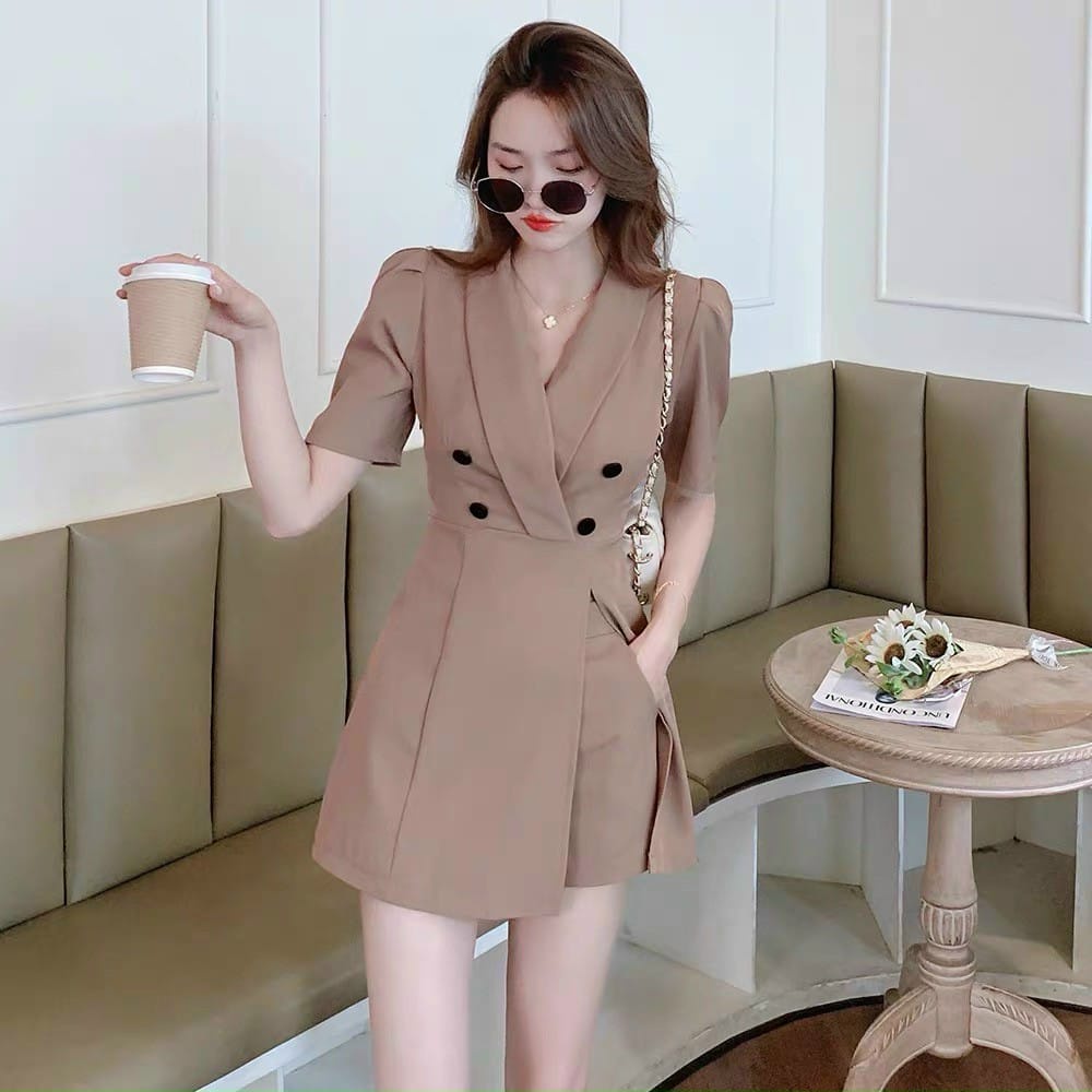 SET BỘ QUẦN SHORT ÁO CỔ VEST PHỐI NÚT CAO CẤP