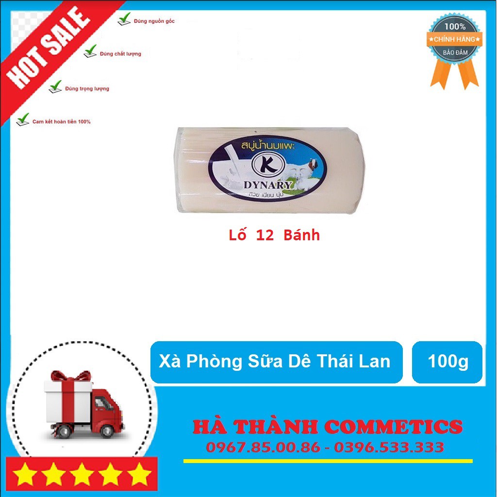 Lốc 12 Bánh Xà Phòng Sữa Dê Dynary Thái Lan 100g, Hàng Chính Hãng, Siêu Thơm Giữ Ẩm Cho Da