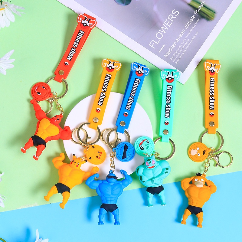 Móc khóa hình cơ bắp Pikachu hoạt hình 3D kiểu dáng sáng tạo dễ thương