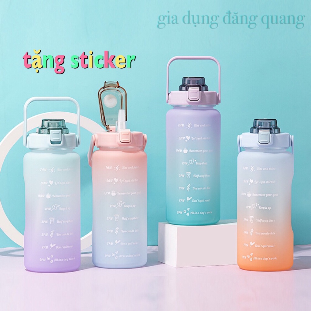 [ freeship ] Bình Đựng Nước 2 Lít Dễ Thương Tặng Kèm Sticker - Bình Nước 2L Dành Cho Người Lười Uống Nước -Tập Gym