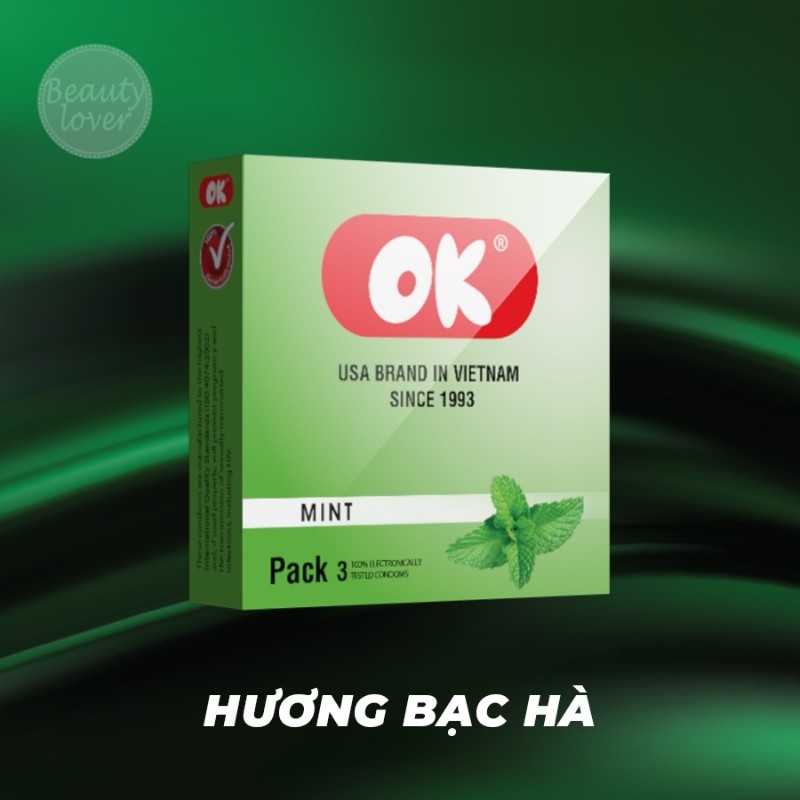 Bao Cao Su OK Hộp 3 Bao Hương Dâu Tây, Bạc Hà, Socola Và Bao Cao Su OK Original – Beauty Lover