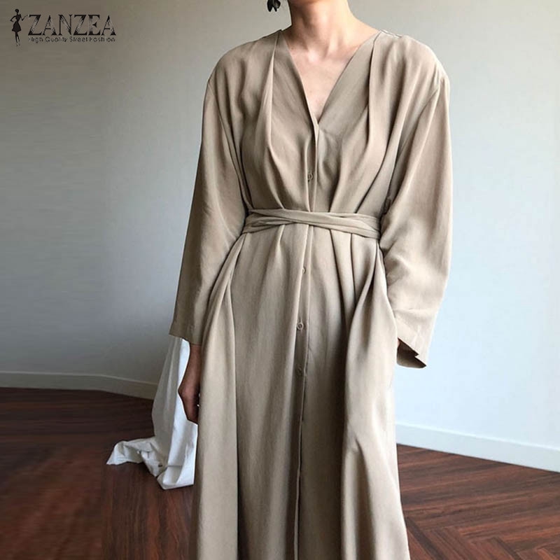 Đầm dài ZANZEA bằng vải cotton thời trang dành cho nữ