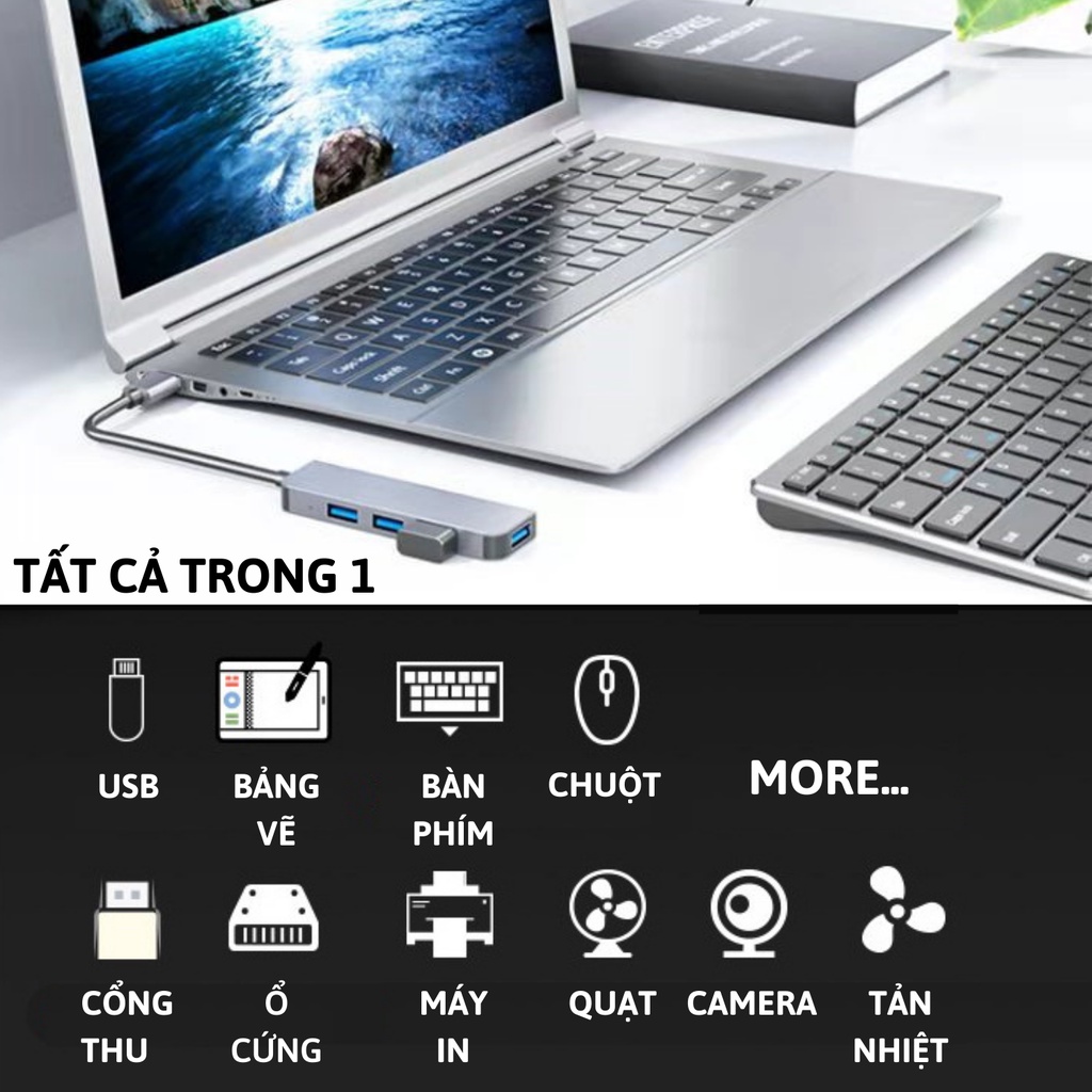 HUB Type C TO USB 3.0 4 IN 1 tốc độ cao cổng chia usb mở rộng kết nối chuyển đổi cho laptop táo Laptop PC