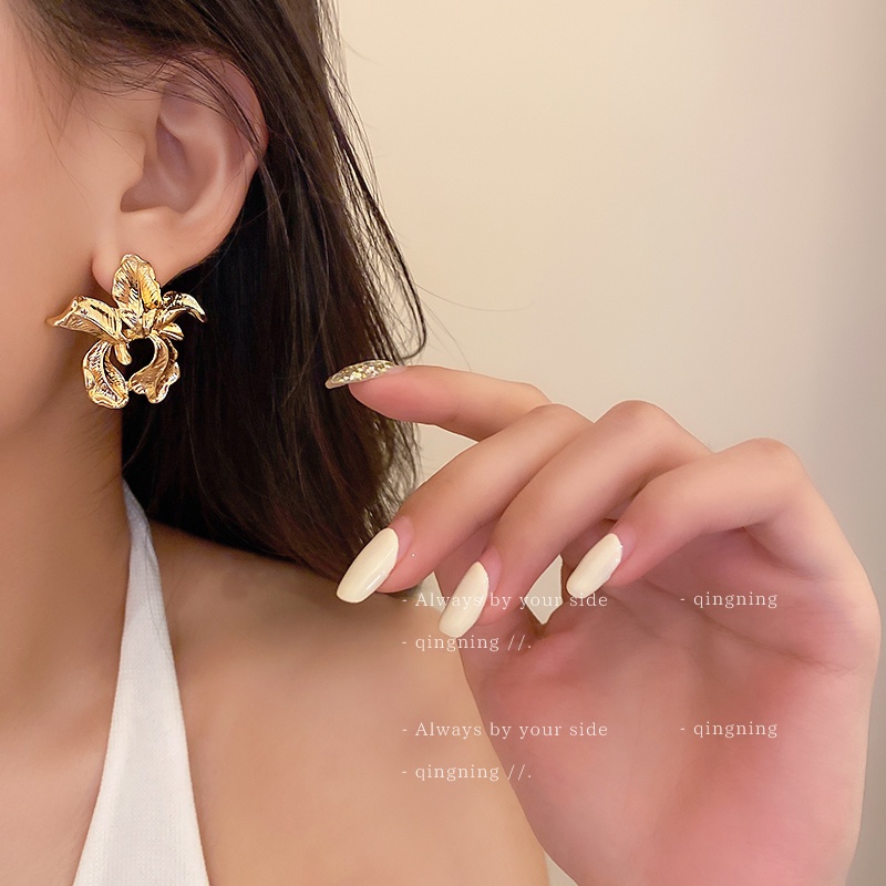 DREJEW Khuyên tai mạ bạc 925 hình hoa phong cách Hàn Quốc