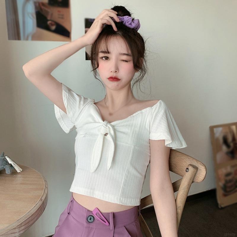 Áo Lửng Ngắn Tay Thắt Nơ Xinh Xắn Dành Cho Nữ